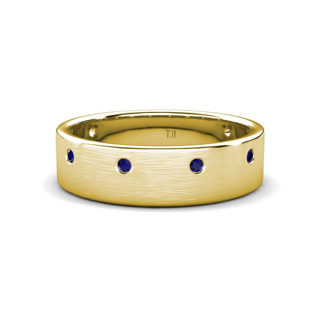 Orion Round Blue Sapphire Brushed Satin Finish Men Wedding Band (8 mm) 